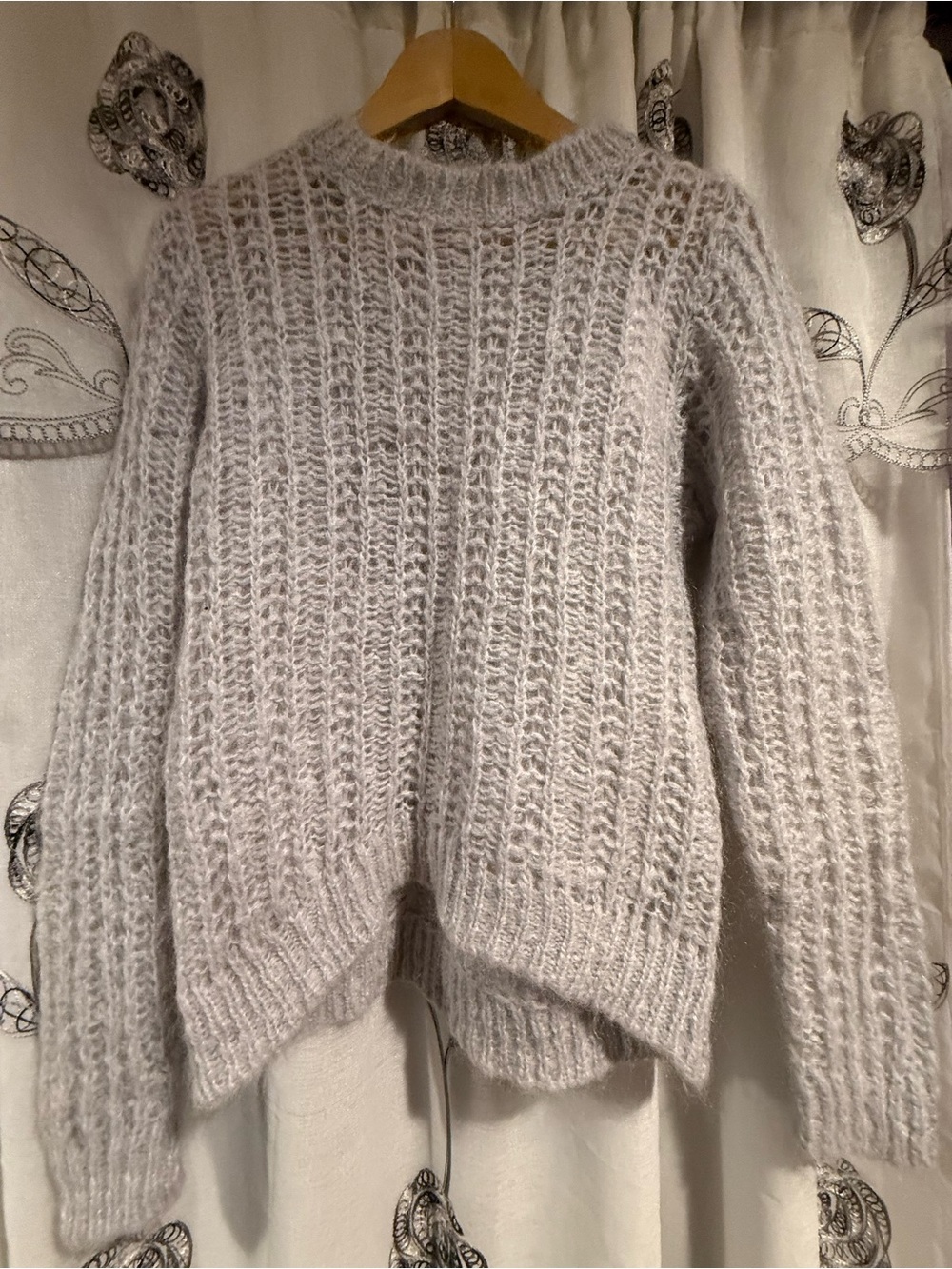 Sandro Paris Mohair Open Knit Sweater 1 S Grey Fuzzy Oversized NWT $340